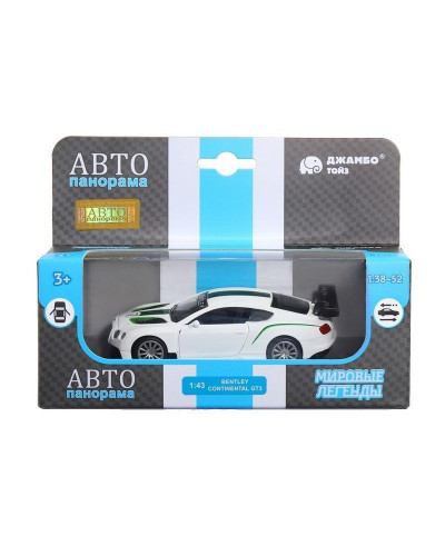 Машина "АВТОПАНОРАМА" Bentley Continental GT3, белый, 1/43, инерция, в/к 17,5*12,5*6,5 см