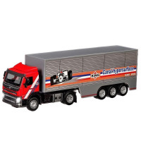 Машина "АВТОПАНОРАМА" Volvo, красный, 1/50, свет, звук, в/к 28*14*10 см