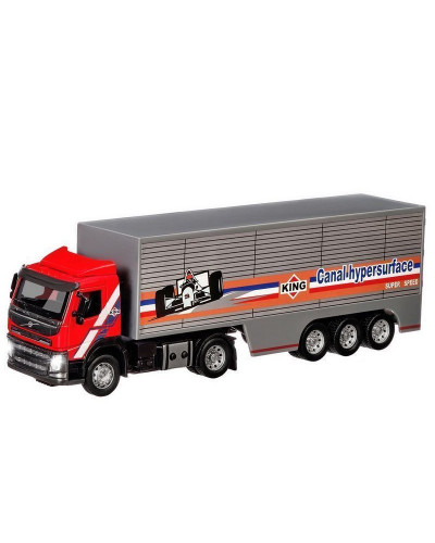 Машина "АВТОПАНОРАМА" Volvo, красный, 1/50, свет, звук, в/к 28*14*10 см