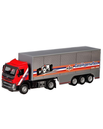Машина "АВТОПАНОРАМА" Volvo, красный, 1/50, свет, звук, в/к 28*14*10 см