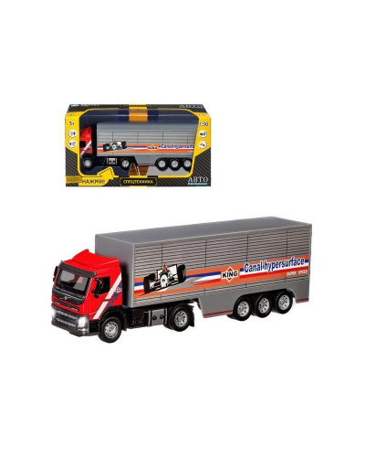 Машина "АВТОПАНОРАМА" Volvo, красный, 1/50, свет, звук, в/к 28*14*10 см