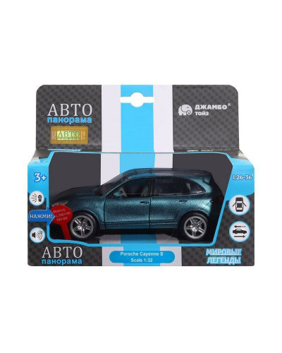Машина "АВТОПАНОРАМА" Porsche Cayenne S, голубой, 1/32, свет, звук, инерция, в/к 17,5*13,5*9 см