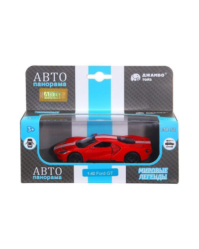 Машина "АВТОПАНОРАМА" Ford GT, красный, 1/42, инерция, откр. двери, в/к 17,5*12,5*6,5 см