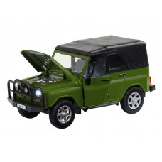 Машина "АВТОПАНОРАМА" УАЗ-469, хаки, 1/24, свет, звук, инерция, тент, в/к 22*12*11