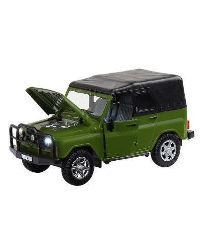 Машина "АВТОПАНОРАМА" УАЗ-469, хаки, 1/24, свет, звук, инерция, тент, в/к 22*12*11