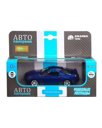Машина "АВТОПАНОРАМА" Ford Mustang GT, синий, 1/43, инерция, откр. двери, в/к 17,5*12,5*6,5 см