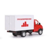 Машина "АВТОПАНОРАМА" ГАЗель-бизнес "Грузоперевозки", красный, 1/28, свет, звук, в/к 24*14*12