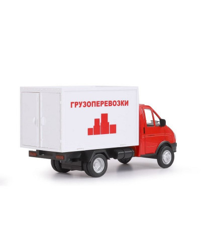 Машина "АВТОПАНОРАМА" ГАЗель-бизнес "Грузоперевозки", красный, 1/28, свет, звук, в/к 24*14*12