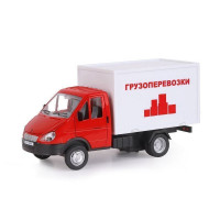 Машина "АВТОПАНОРАМА" ГАЗель-бизнес "Грузоперевозки", красный, 1/28, свет, звук, в/к 24*14*12