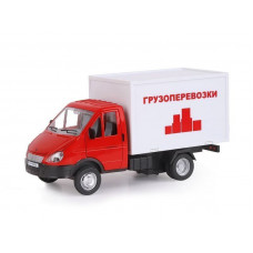 Машина "АВТОПАНОРАМА" ГАЗель-бизнес "Грузоперевозки", красный, 1/28, свет, звук, в/к 24*14*12