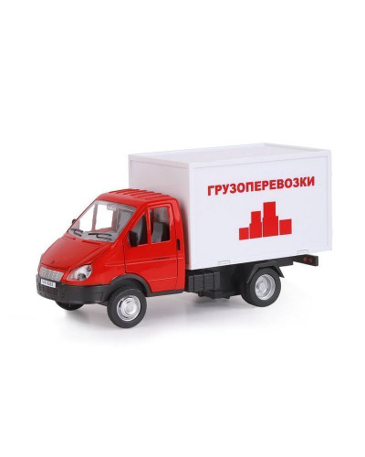 Машина "АВТОПАНОРАМА" ГАЗель-бизнес "Грузоперевозки", красный, 1/28, свет, звук, в/к 24*14*12