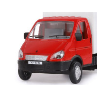 Машина "АВТОПАНОРАМА" ГАЗель-бизнес "Грузоперевозки", красный, 1/28, свет, звук, в/к 24*14*12