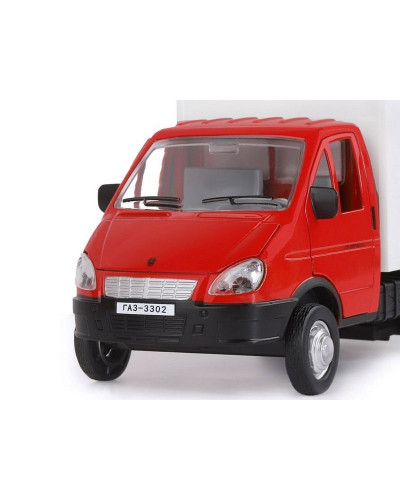 Машина "АВТОПАНОРАМА" ГАЗель-бизнес "Грузоперевозки", красный, 1/28, свет, звук, в/к 24*14*12