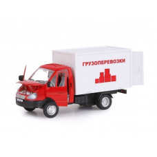Машина "АВТОПАНОРАМА" ГАЗель-бизнес "Грузоперевозки", красный, 1/28, свет, звук, в/к 24*14*12