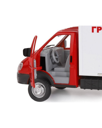 Машина "АВТОПАНОРАМА" ГАЗель-бизнес "Грузоперевозки", красный, 1/28, свет, звук, в/к 24*14*12