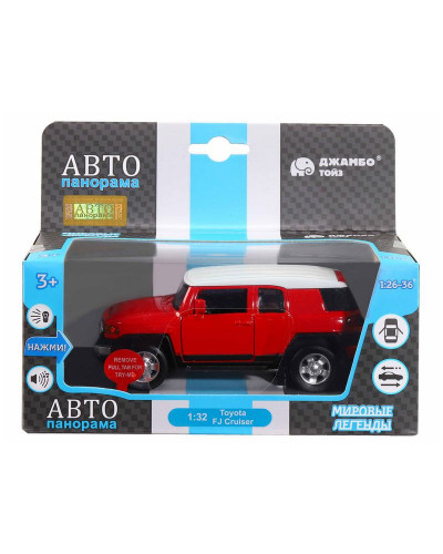 Машина "АВТОПАНОРАМА" Toyota FJ Cruiser, красный, 1/32, свет, звук, инерция, в/к 17,5*13,5*9 см