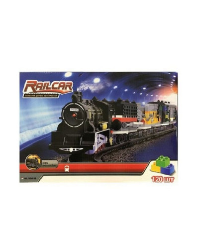 Железная дорога HQ 120 деталей, с локомотивом на батарейках, желтый-вагон