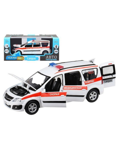 Машина "АВТОПАНОРАМА" LADA LARGUS "Скорая помощь", 1/24, свет, звук, инерция, в/к 24,5*12,5*10,5 см