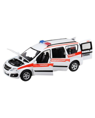 Машина "АВТОПАНОРАМА" LADA LARGUS "Скорая помощь", 1/24, свет, звук, инерция, в/к 24,5*12,5*10,5 см