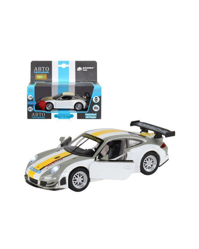 Машина "АВТОПАНОРАМА" Porsche 911 GT3 RSR, серебряный, 1/32, свет, звук, инерция, в/к 17,5*13,5*9см