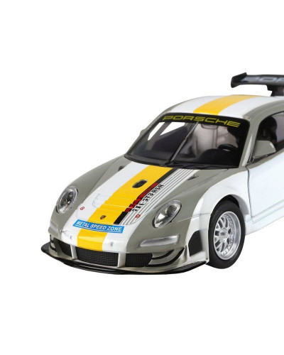 Машина "АВТОПАНОРАМА" Porsche 911 GT3 RSR, серебряный, 1/32, свет, звук, инерция, в/к 17,5*13,5*9см