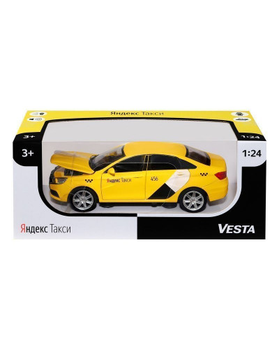 Машина "АВТОПАНОРАМА" Яндекс.Такси  LADA VESTA, желтый, 1/24, в/к 24,5*12,5*10,5 см