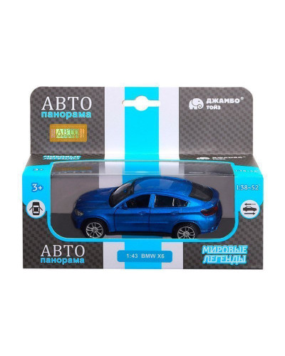 Машина "АВТОПАНОРАМА" BMW X6, 1/43, синий, инерция, откр. двери, в/к 17,5*12,5*6,5 см