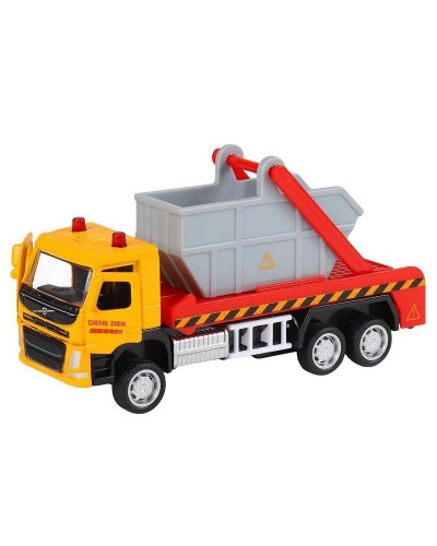 Машина "АВТОПАНОРАМА" VOLVO FM "Мусоровоз", желтый-серый, 1/72, инерция, в/к 17,5*13*6,5 см