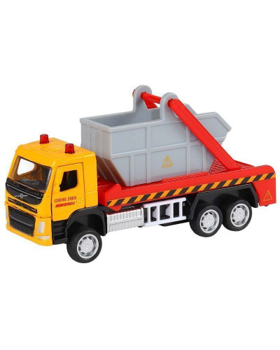 Машина "АВТОПАНОРАМА" VOLVO FM "Мусоровоз", желтый-серый, 1/72, инерция, в/к 17,5*13*6,5 см