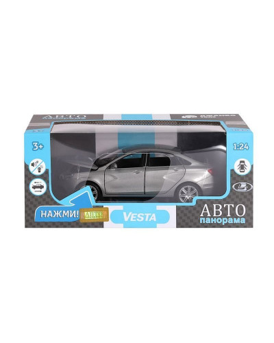 Машина "АВТОПАНОРАМА" LADA VESTA седан, 1/24,  серый, свет. звук. эффекты, в/к 24,5*12,5*10,5 см