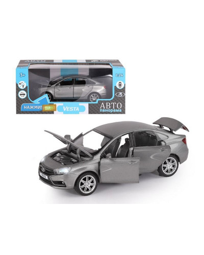 Машина "АВТОПАНОРАМА" LADA VESTA седан, 1/24,  серый, свет. звук. эффекты, в/к 24,5*12,5*10,5 см