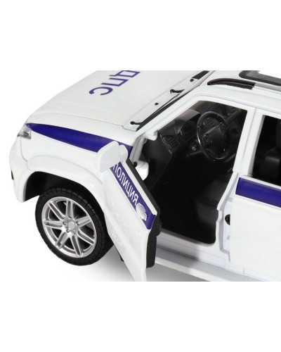 Машина "АВТОПАНОРАМА" УАЗ "PATRIOT" Полиция, 1/26, свет, звук, инерция, в/к 24,5*12,5*10,5 см
