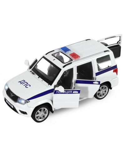 Машина "АВТОПАНОРАМА" УАЗ "PATRIOT" Полиция, 1/26, свет, звук, инерция, в/к 24,5*12,5*10,5 см