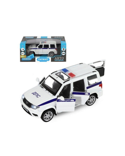 Машина "АВТОПАНОРАМА" УАЗ "PATRIOT" Полиция, 1/26, свет, звук, инерция, в/к 24,5*12,5*10,5 см