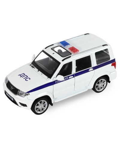 Машина "АВТОПАНОРАМА" УАЗ "PATRIOT" Полиция, 1/26, свет, звук, инерция, в/к 24,5*12,5*10,5 см