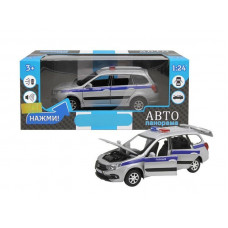 Машина "АВТОПАНОРАМА" LADA GRANTA CROSS "Полиция", серебро, 1/24, свет, звук, в/к 24,5*12,5*10,5 см