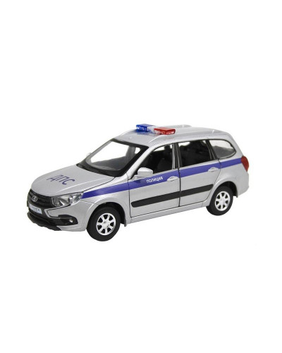Машина "АВТОПАНОРАМА" LADA GRANTA CROSS "Полиция", серебро, 1/24, свет, звук, в/к 24,5*12,5*10,5 см