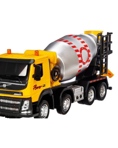 Машина "АВТОПАНОРАМА" Volvo бетономешалка, желтый, 1/50, свет, звук, в/к 28*14*10 см