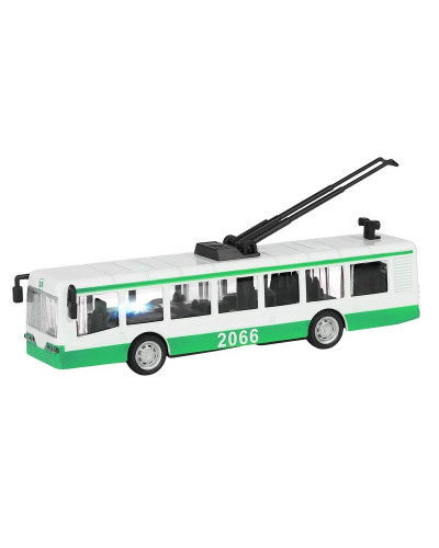 Троллейбус "Автопанорама", зеленый, 1/90, свет, звук, инерция, в/к 22*13,5*5,8 см