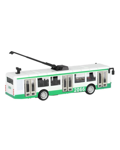 Троллейбус "Автопанорама", зеленый, 1/90, свет, звук, инерция, в/к 22*13,5*5,8 см