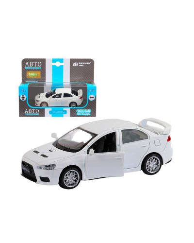 Машина "АВТОПАНОРАМА" Mitsubishi Lancer Evolution, белый, 1/41, откр. двери, в/к 17,5*12,5*6,5 см