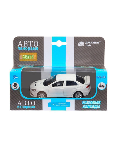 Машина "АВТОПАНОРАМА" Mitsubishi Lancer Evolution, белый, 1/41, откр. двери, в/к 17,5*12,5*6,5 см
