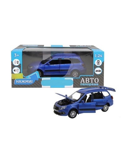 Машина "АВТОПАНОРАМА" LADA GRANTA CROSS, синий, 1/24, свет, звук, инерция, в/к 24,5*12,5*10,5 см