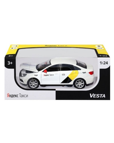 Машина "АВТОПАНОРАМА" Яндекс.Такси  LADA VESTA, белый, 1/24, в/к 24,5*12,5*10,5 см