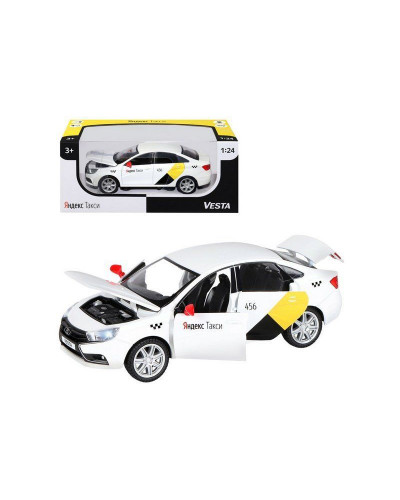 Машина "АВТОПАНОРАМА" Яндекс.Такси  LADA VESTA, белый, 1/24, в/к 24,5*12,5*10,5 см