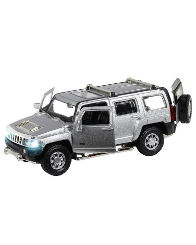 Машина "АВТОПАНОРАМА" Hummer H3, серебряный, 1/32, свет, звук, инерция, в/к 17,5*13,5*9 см