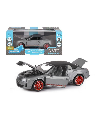 Машина "АВТОПАНОРАМА" Bentley Continental Supersports ISR, серый мет, 1/24, в/к 24,5*12,5*10,5 см