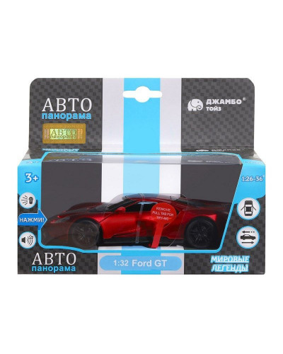 Машина "АВТОПАНОРАМА" Ford GT, красный, 1/32, свет, звук, инерция, в/к 17,5*12,5*6,5 см