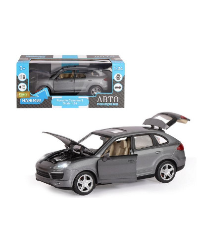 Машина "АВТОПАНОРАМА" Porsche Cayenne S, серый, 1/24, свет, звук, в/к 24,5*12,5*10,5 см