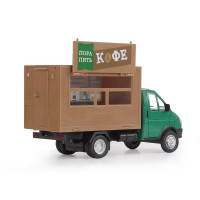 Машина "АВТОПАНОРАМА" ГАЗель-бизнес "Кофе", зеленый, 1/28, свет, звук, в/к 24*14*12